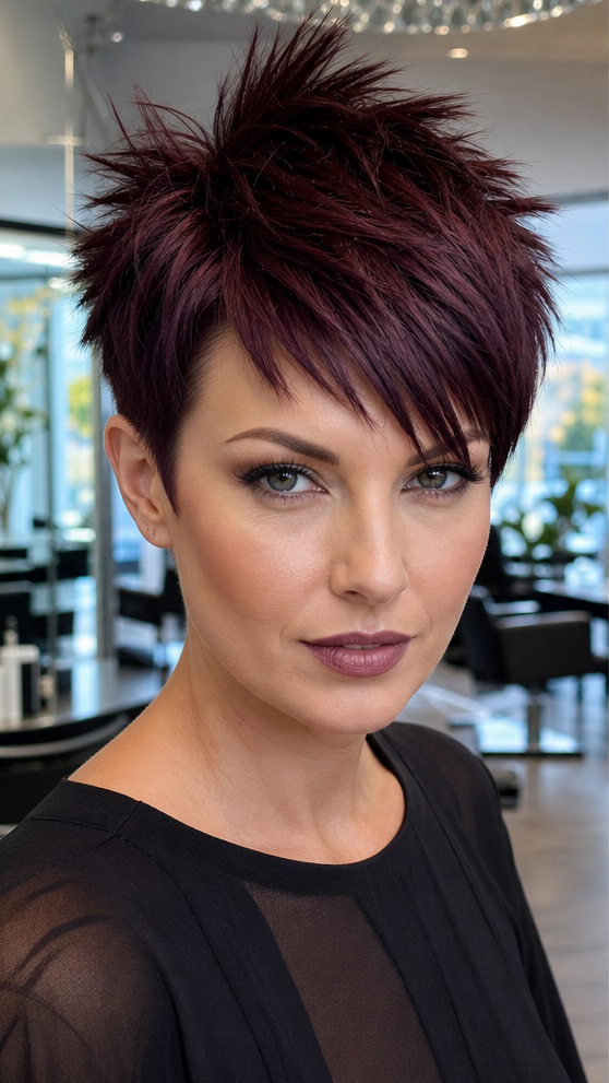 Velvet Burgundy Plum Pixie Hair