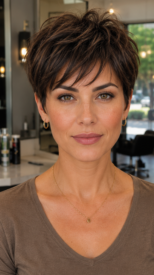 Rich Mocha Brunette Pixie Hair
