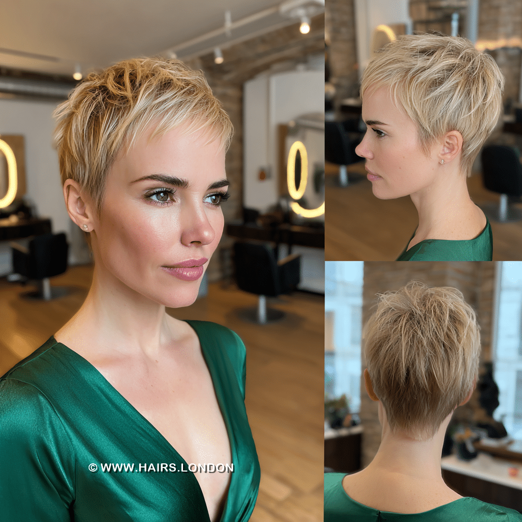 Honey Blonde Layered Pixie Hair