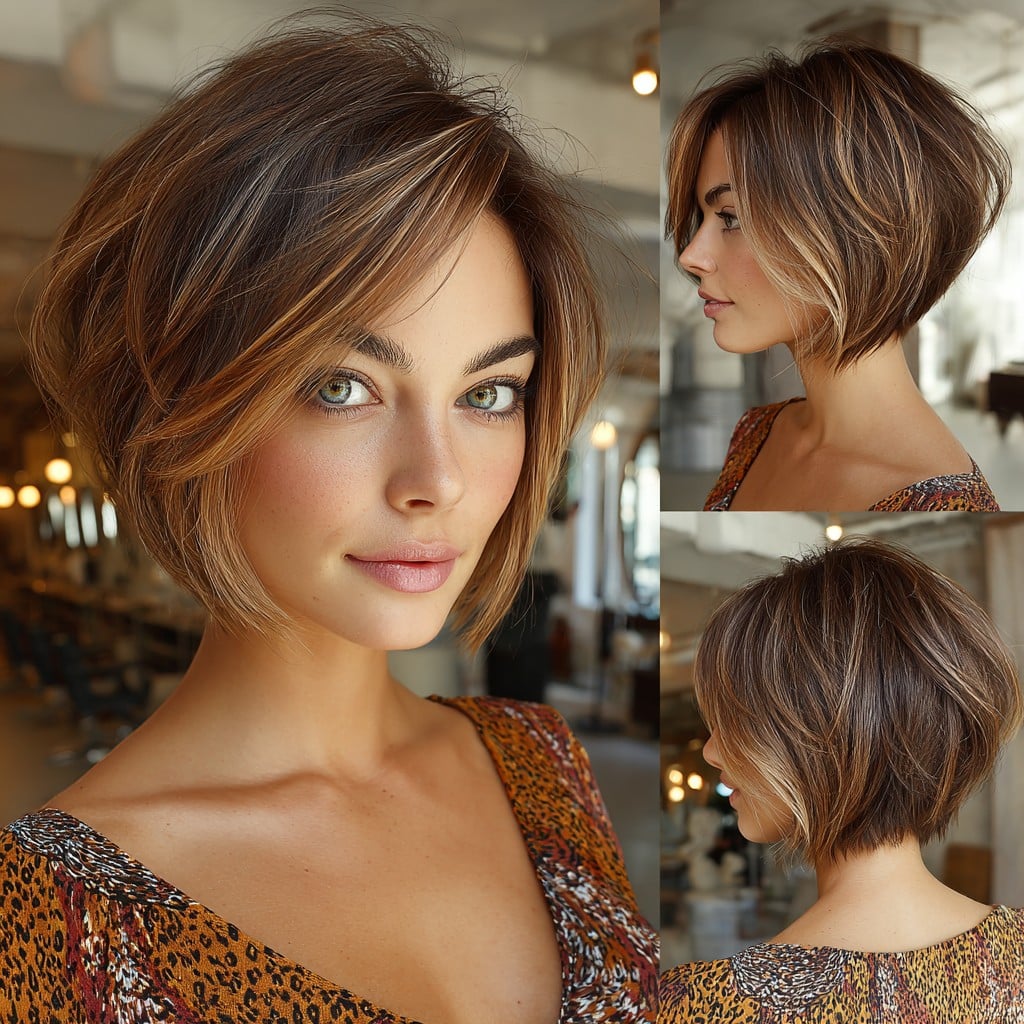 Caramel Brown Balayage Bob Hair