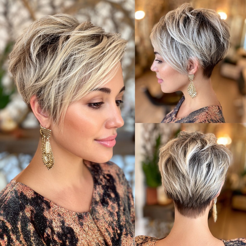 Ash Blonde Pixie with Dark Roots