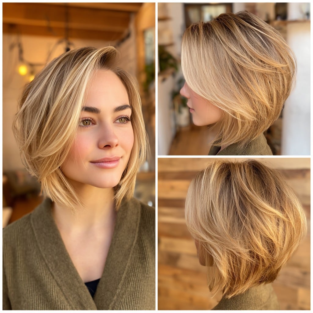 Golden Blonde Layered Bob Hair