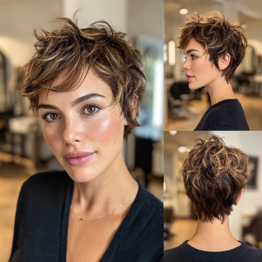 Golden Chestnut Choppy Pixie Hair