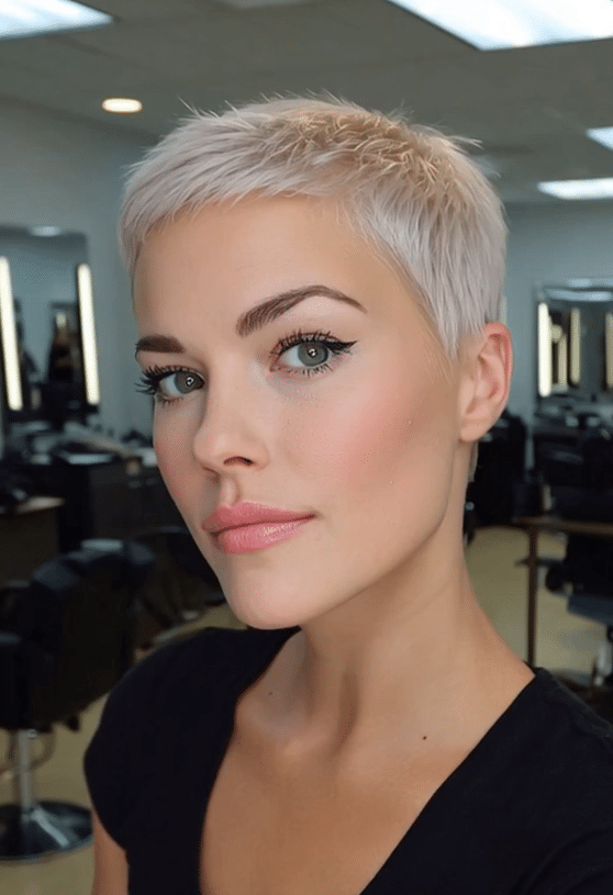 Icy Platinum Blonde Pixie Hair