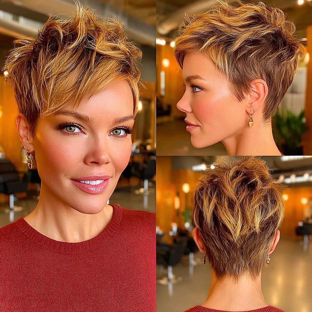 Warm Caramel Bronde Pixie Hair
