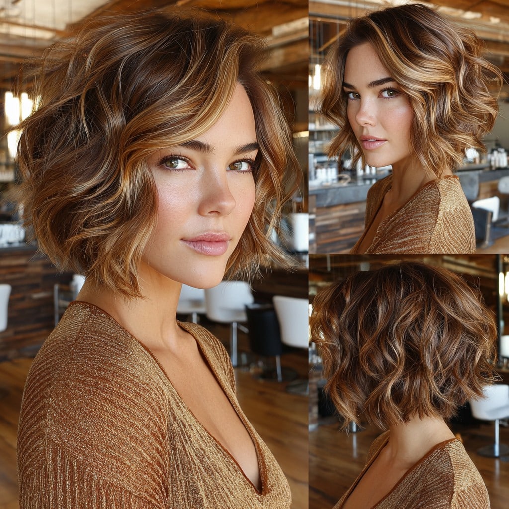 Wavy Caramel Brown Bob Hair