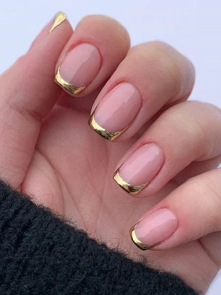 Gold-French-Tip-Coffin-Nails