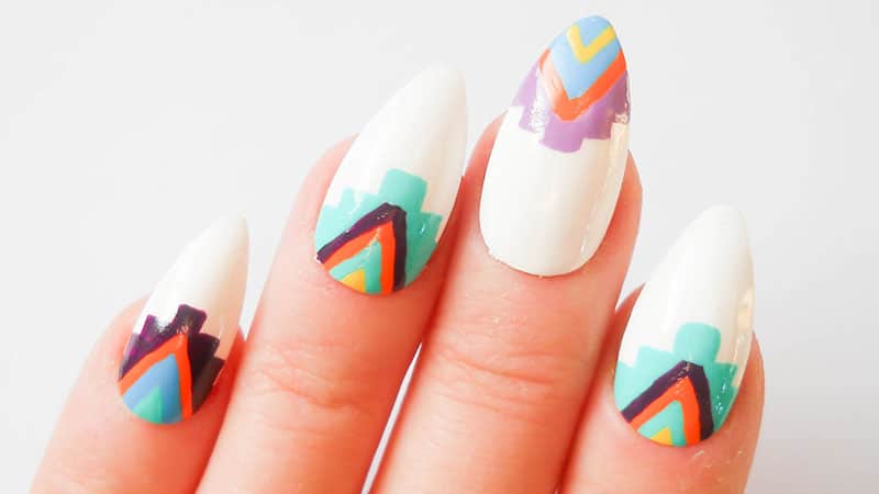 Tribal-Almond-Shaped-Nails