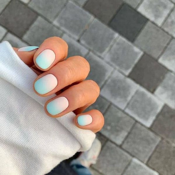 Aqua And White Ombre Nails