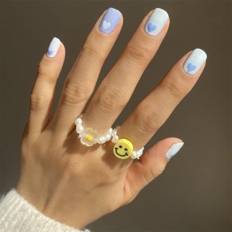 Baby Blue Hearts Acrylic Nail Ideas Thehangedit