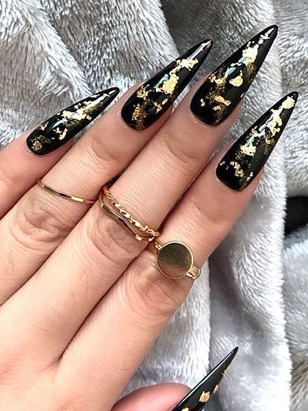 Black And Gold Stiletto Nails