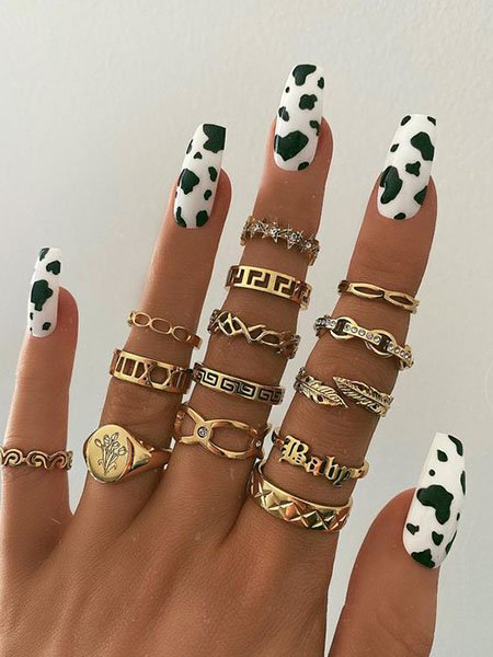 Black And White Cow Print Nails