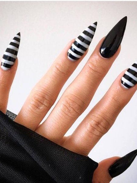 Black And White Stiletto Nails