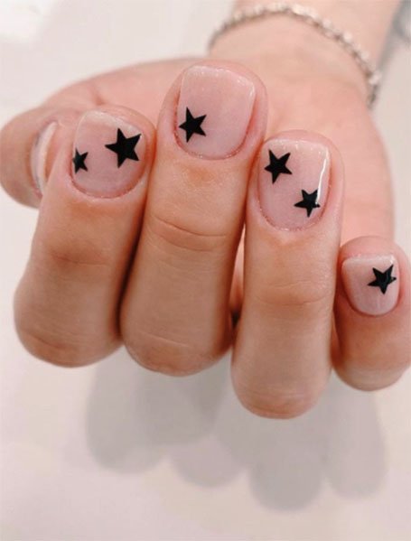 Black Minimalist Star Nails