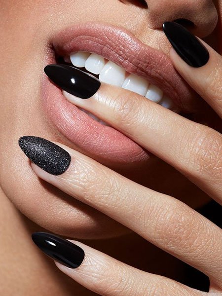 Black Nails With Feature Glitter Nail