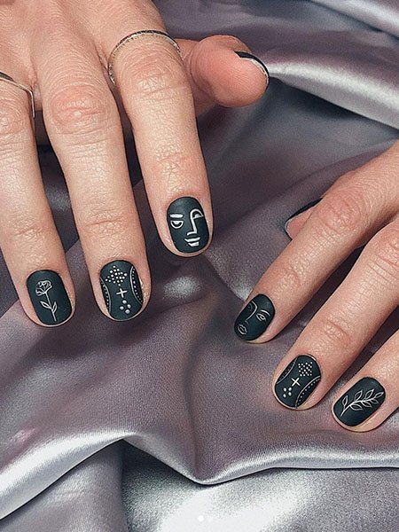 Black Nails With Line Art