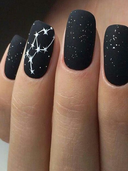 Black Nails With Star Constellation