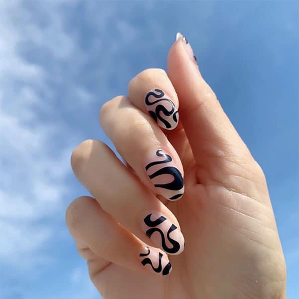 Black Swirls Nail Ideas Ladyfancynails