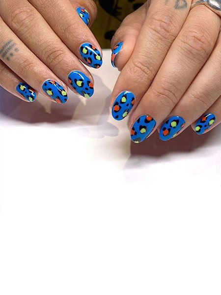 Blue Leopard Print Nails