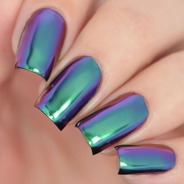 Blue Purple Hollographic Chrome Nails