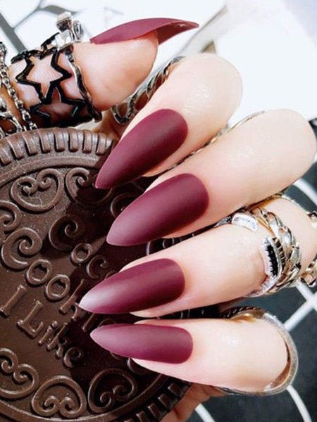 Burgundy Stiletto Nails