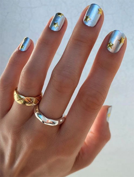 Chrome And Gold Star Nails