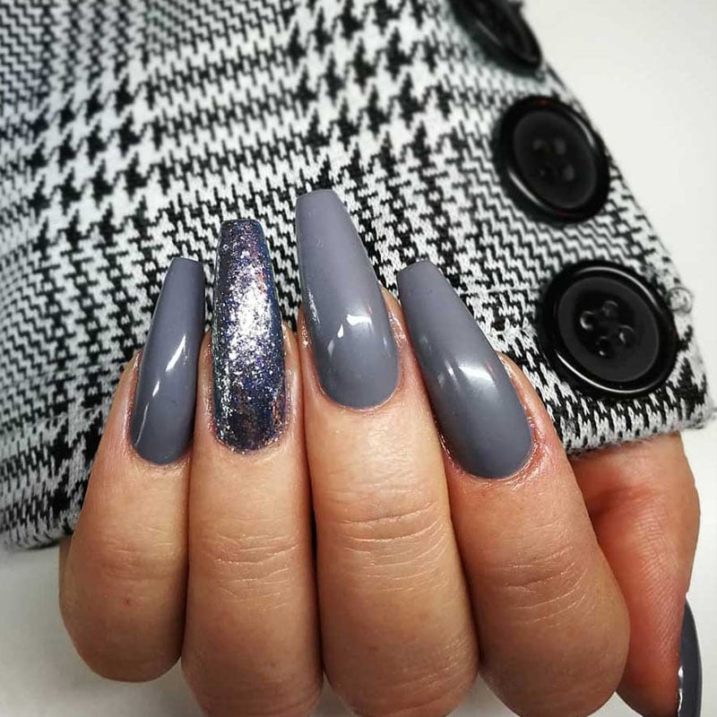 Dark Grey Coffin Nails