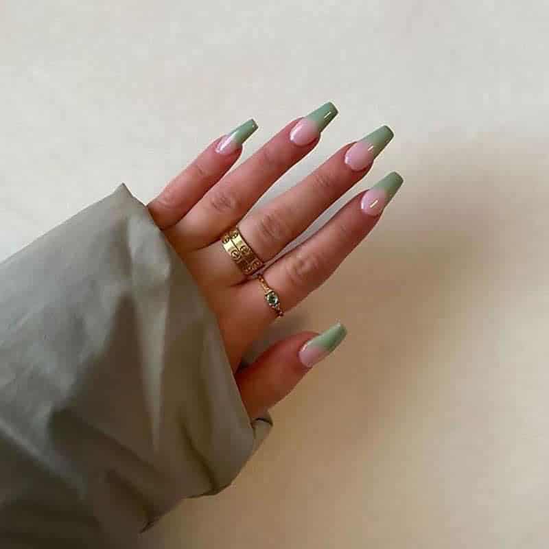 Green French Tip Nails 1