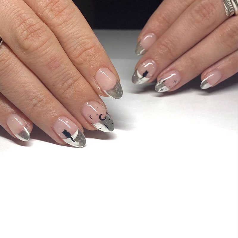 Grey And White Artistic Nails