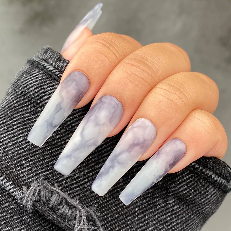 Grey Coffin Nails