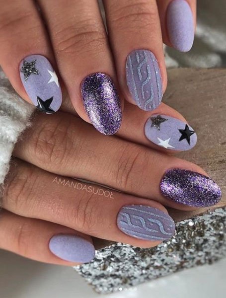 Lavender Star Knit Nails