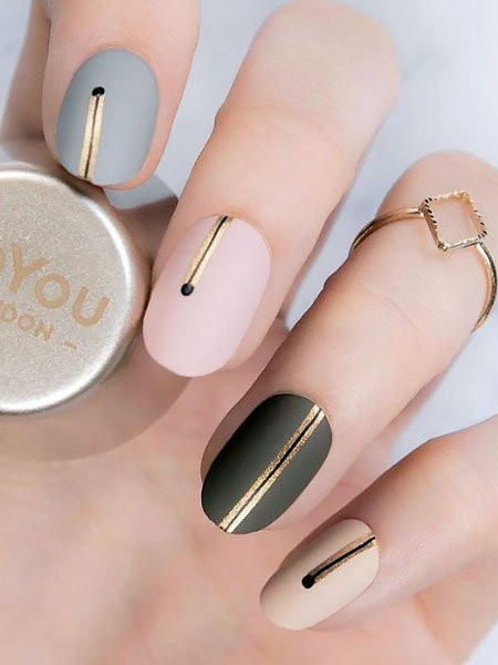 Matte Nails With Gold Detail