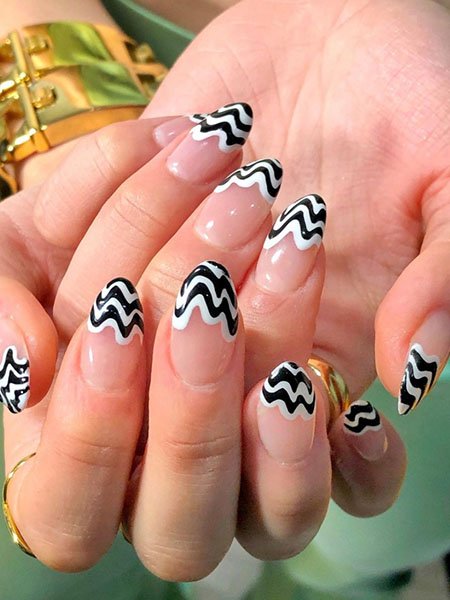 Monochrome Pattern Almond Nails