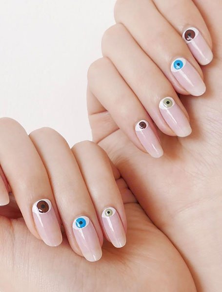Nude Nails With Evil Eye Art