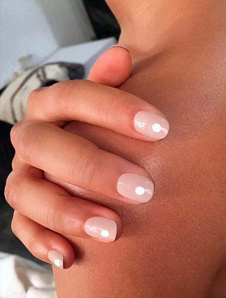 Nude Nails With White Dot Art