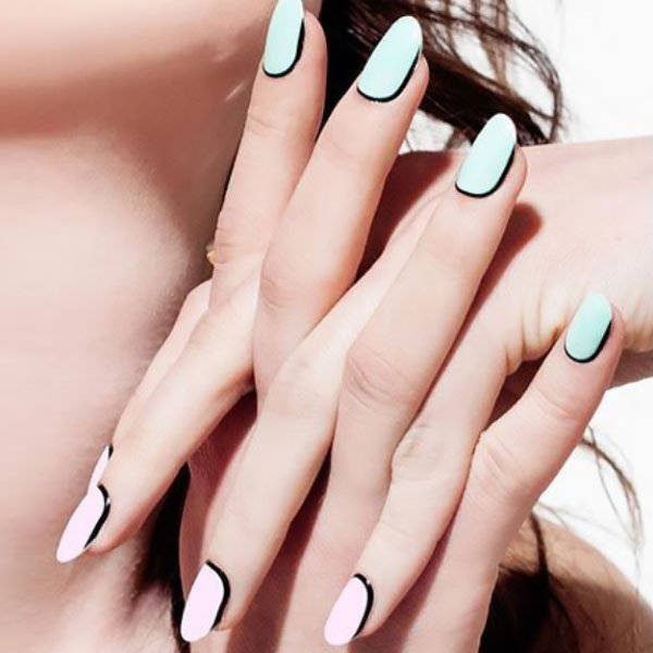 Pastel Nails With Black Outline