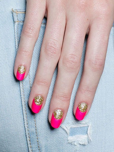 Pink And Gold Glitter Nails