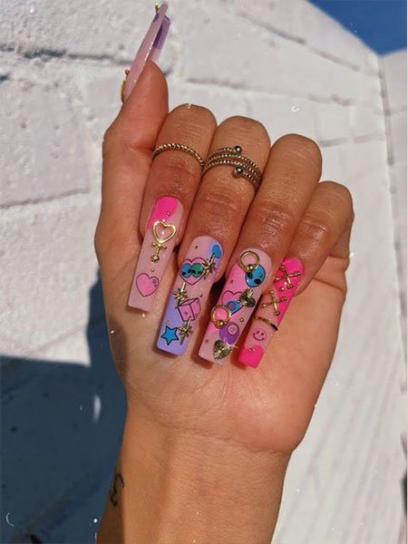 Quirky Long Coffin Nails