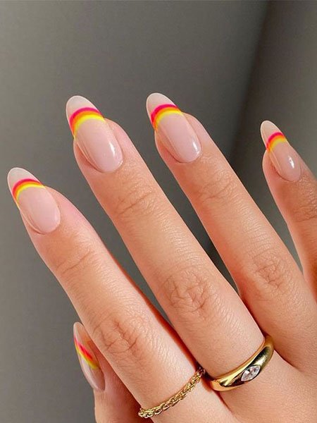 Rainbow Inspired Oval Long Nails