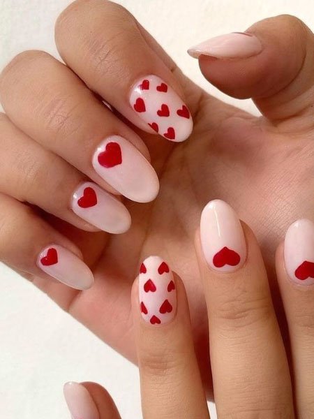 Red Hearts All Over Nails