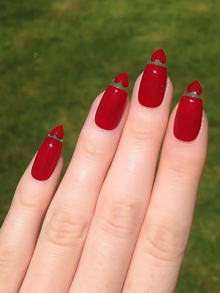 Red Nails With Heart Tips