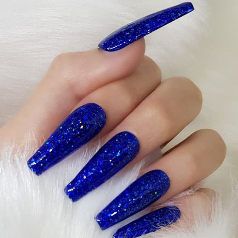 Royal Blue Coffin Nails Glitter