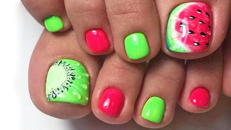 Watermelon Toenails