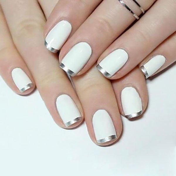 White Nails With Chrome Tips
