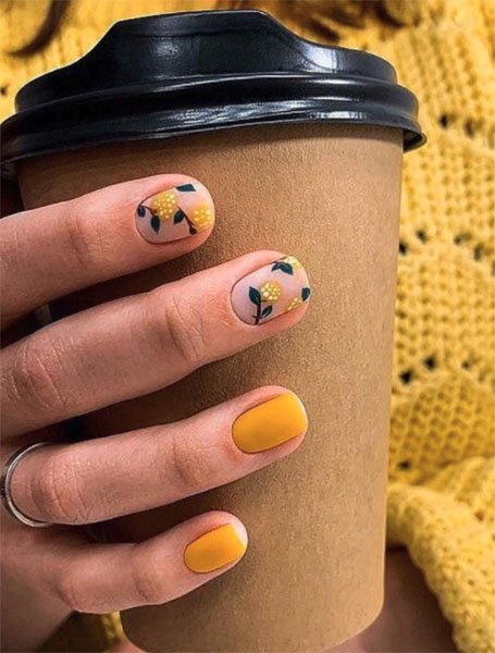 Yellow Floral Feature Nail
