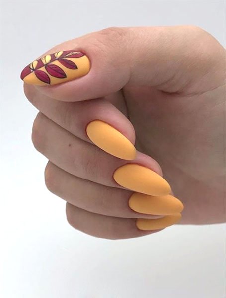 Yellow Manicure With Leavess