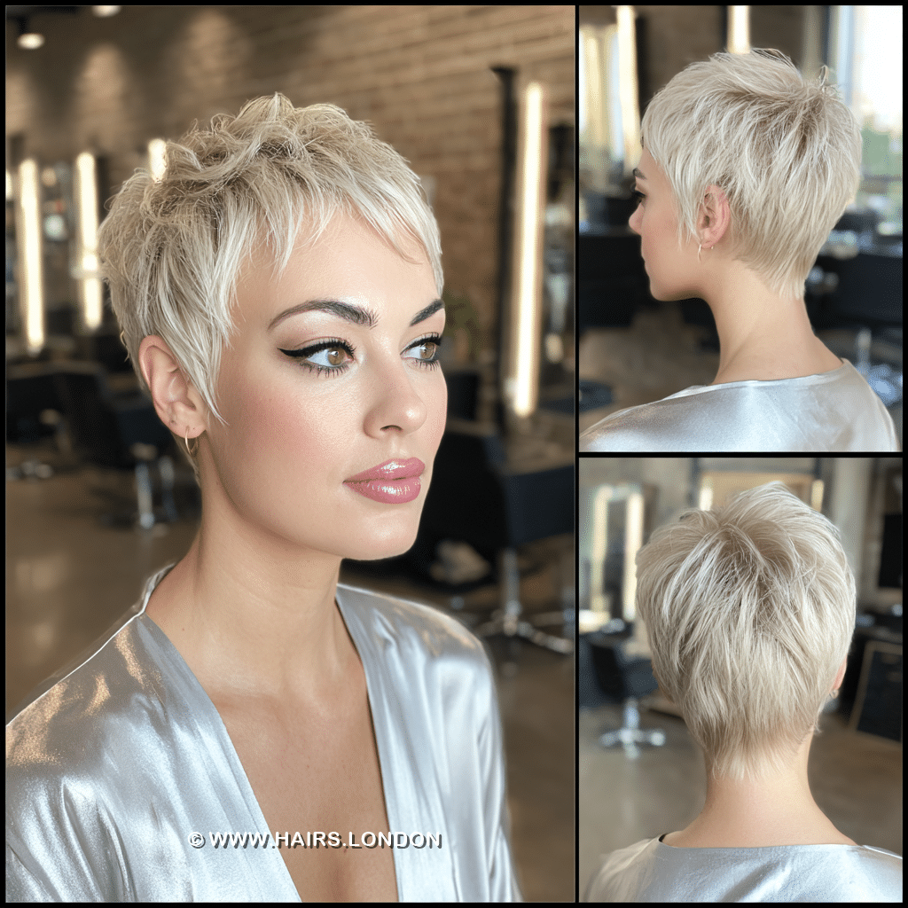 Frosted Pearl Blonde Pixie Hair