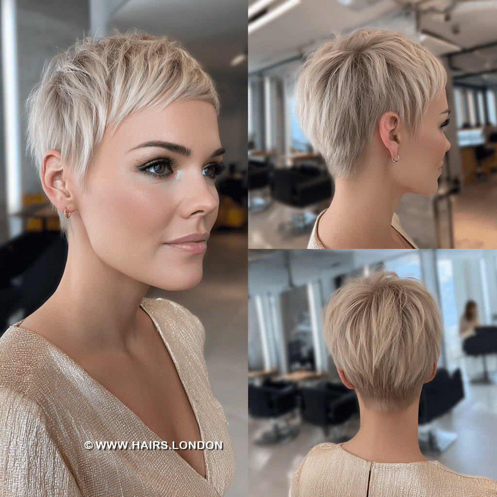 Creamy Beige Blonde Pixie Hair