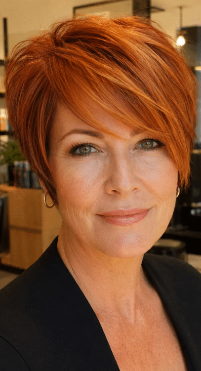 Cinnamon Copper Side-Swept Pixie Hair