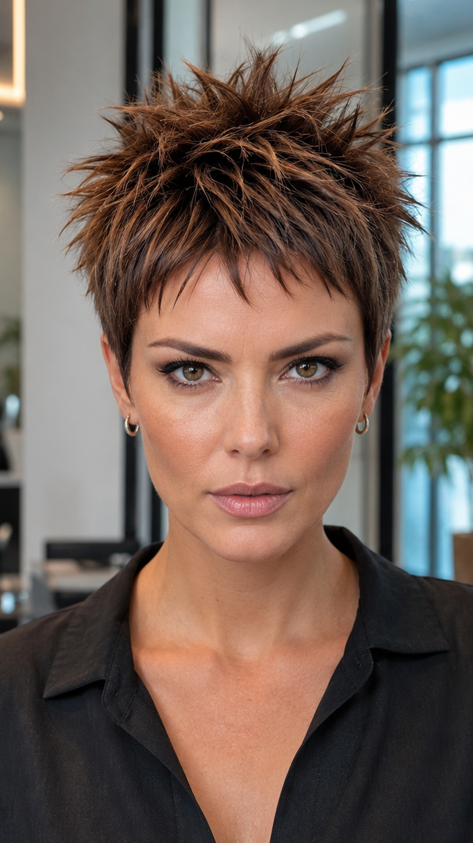56 Adorable Pixie Cuts Short Hairstyles for Oval Faces Cinnamon Mocha Textured Pixie Hair
